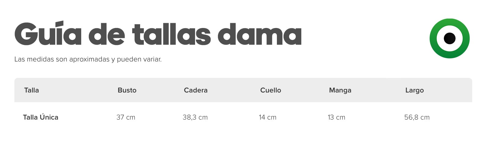 Guía de tallas dama 19/47 Guía de tallas dama 19/47